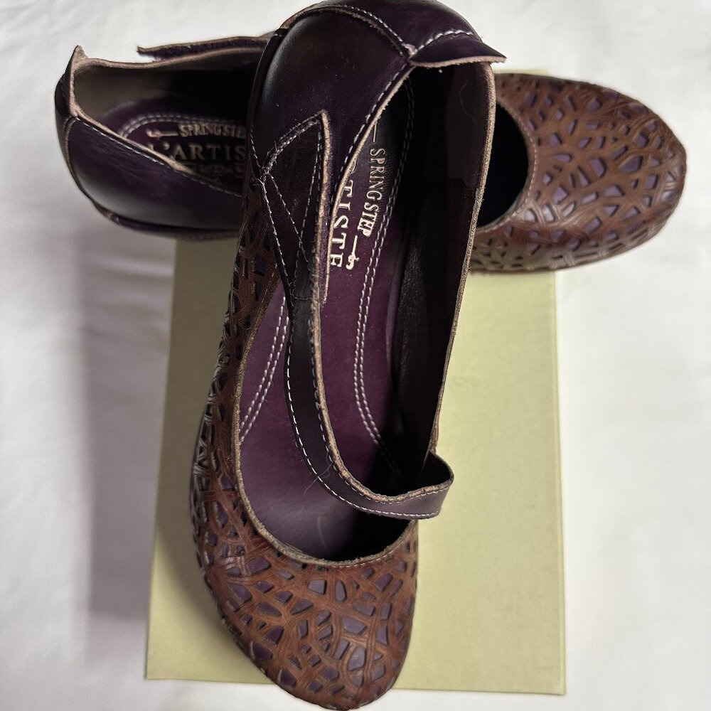 L’Artiste by Spring Step Melinda Mary Jane Shoes EU 40 Purple & Brown Leather